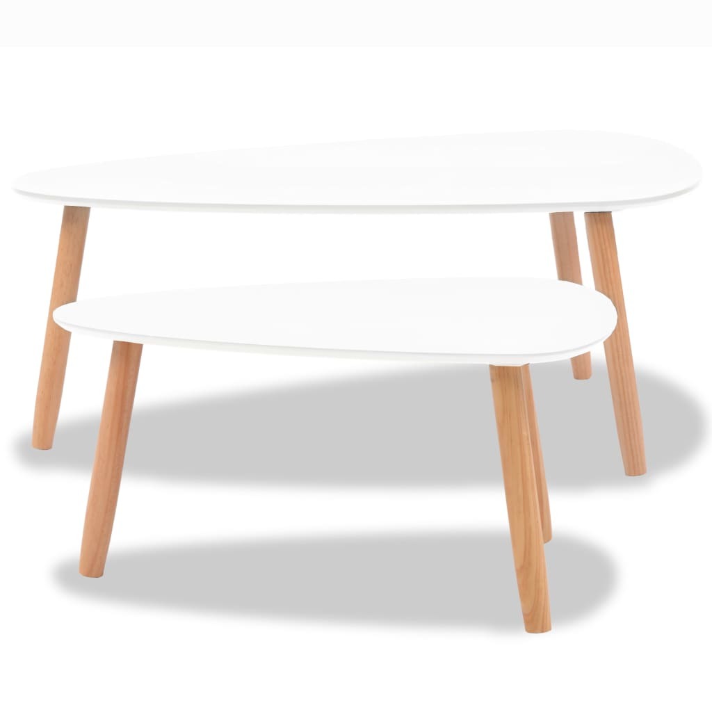 Modern 2 Piece White Nesting Coffee Table Set with Solid Pinewood Legs - Lovez Aqua© - 