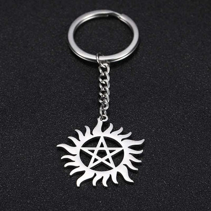 Supernatural Stainless Steel Winchester Brothers Sunburst Pentacle Keychain - 80d3e6-0e.myshopify.com - -  