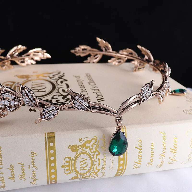 Lord of the Rings Elvish Style Waterdrop Crystal Rhinestone Pendant Leaf Tiara - 80d3e6-0e.myshopify.com - -  