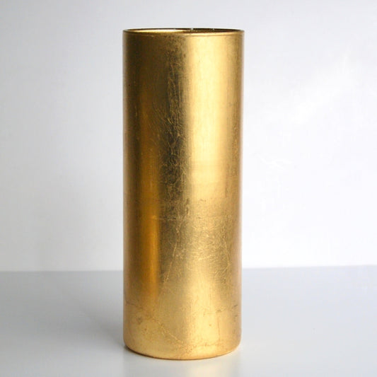 Modern 9" Distressed Large Golden Gilded Glass Cylinder Vase Decoration