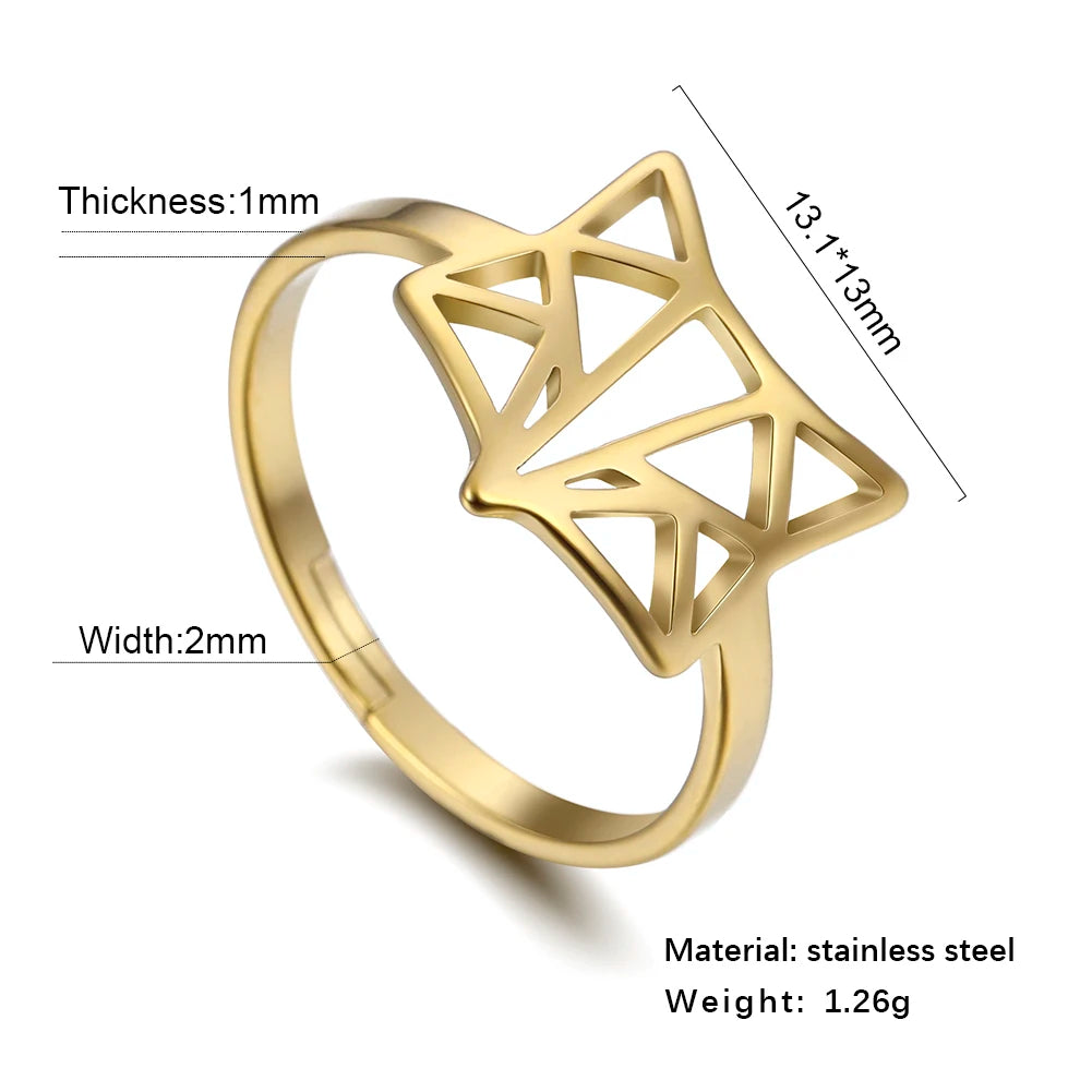 Women's Delicate Cutout Origami Fox Stainless Steel Adjustable Ring