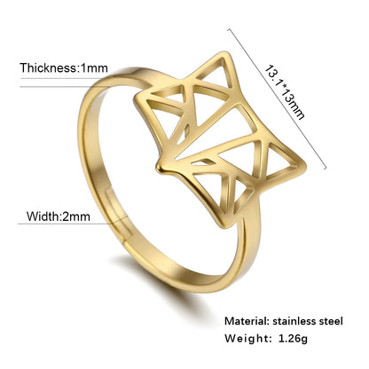 Women's Delicate Cutout Origami Fox Stainless Steel Adjustable Ring