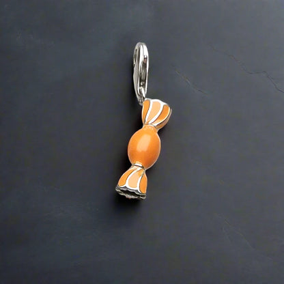 925 Sterling Silver Cute Orange Candy Wrapper Pendant Charm - Lovez Aqua© - 