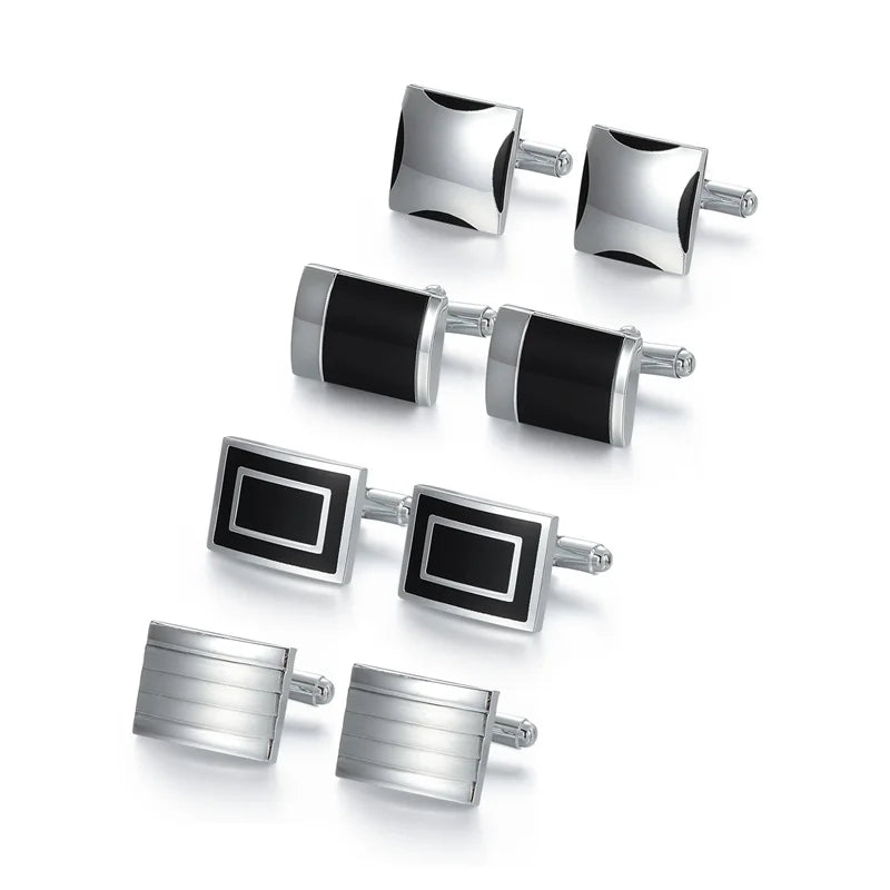 Men's Modern Square Geometric Pattern Cufflinks in Gift Box (4 Pieces) - Lovez Aqua© - 