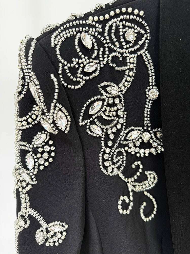 Women's Rhinestone Beaded Black Blazer & Long Flared High Slit Skirt - 80d3e6-0e.myshopify.com - -  