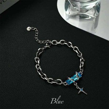 Men's Stainless Steel Gothic Retro Black Zircon Star Chain Bracelet - 80d3e6-0e.myshopify.com - Blue -  Blue