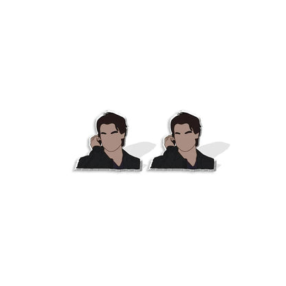 The Vampire Diaries Stainless Steel & Resin Stefan, Damon & Elena Stud Earrings - Lovez Aqua© - damon salvatore, elena gilbert, stefan salvatore, tv series, tvd