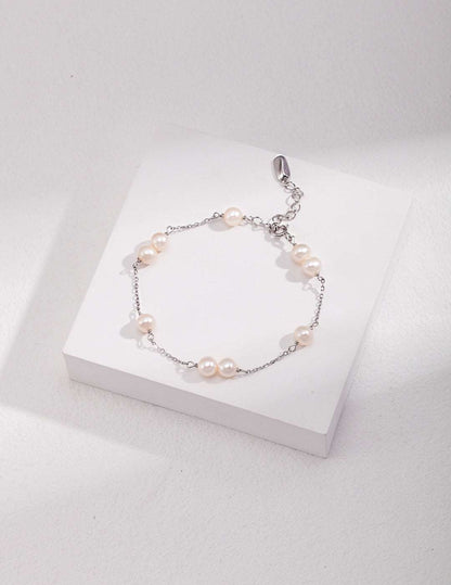 Women's Dainty Freshwater Pearl & 18ct Gold Vermeil Plated Chain Bracelet