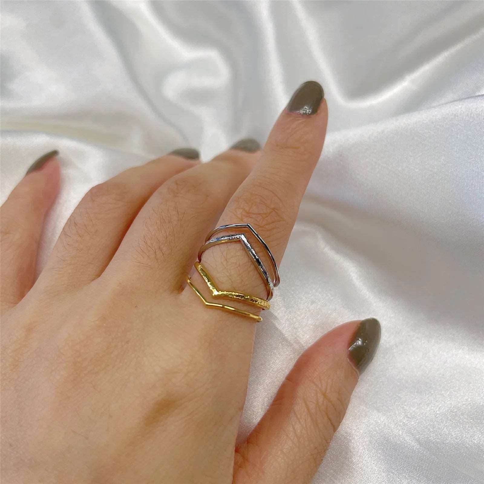 Women's Minimalist V-Shaped Double Layer Stainless Steel Open Rings