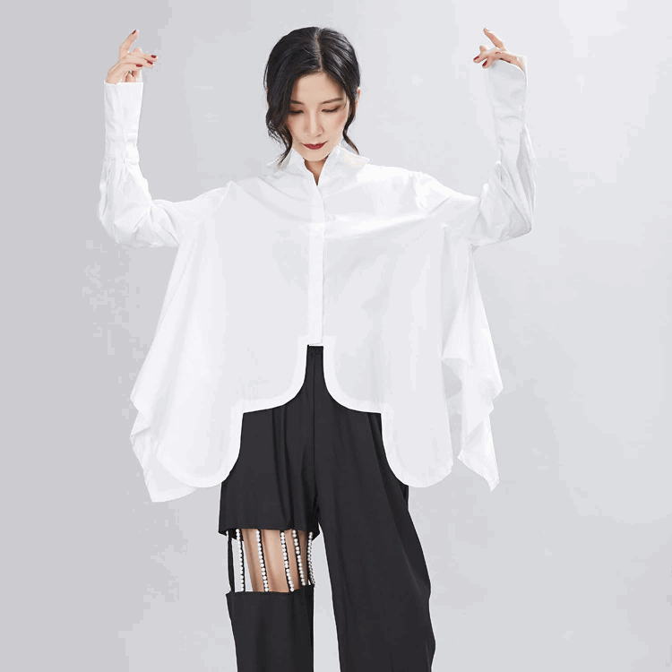 Women's Modern Layered Oversized Button-Down Shirt with Lapels & Irregular Hem