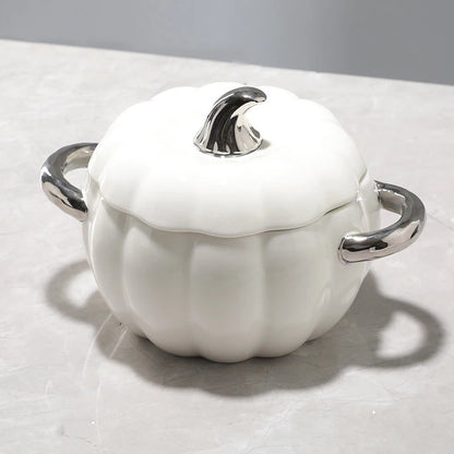 Autumn 2L Ceramic Pumpkin Multifunction Soup Bowl with Lid & Metal Handles - Lovez Aqua© - halloween