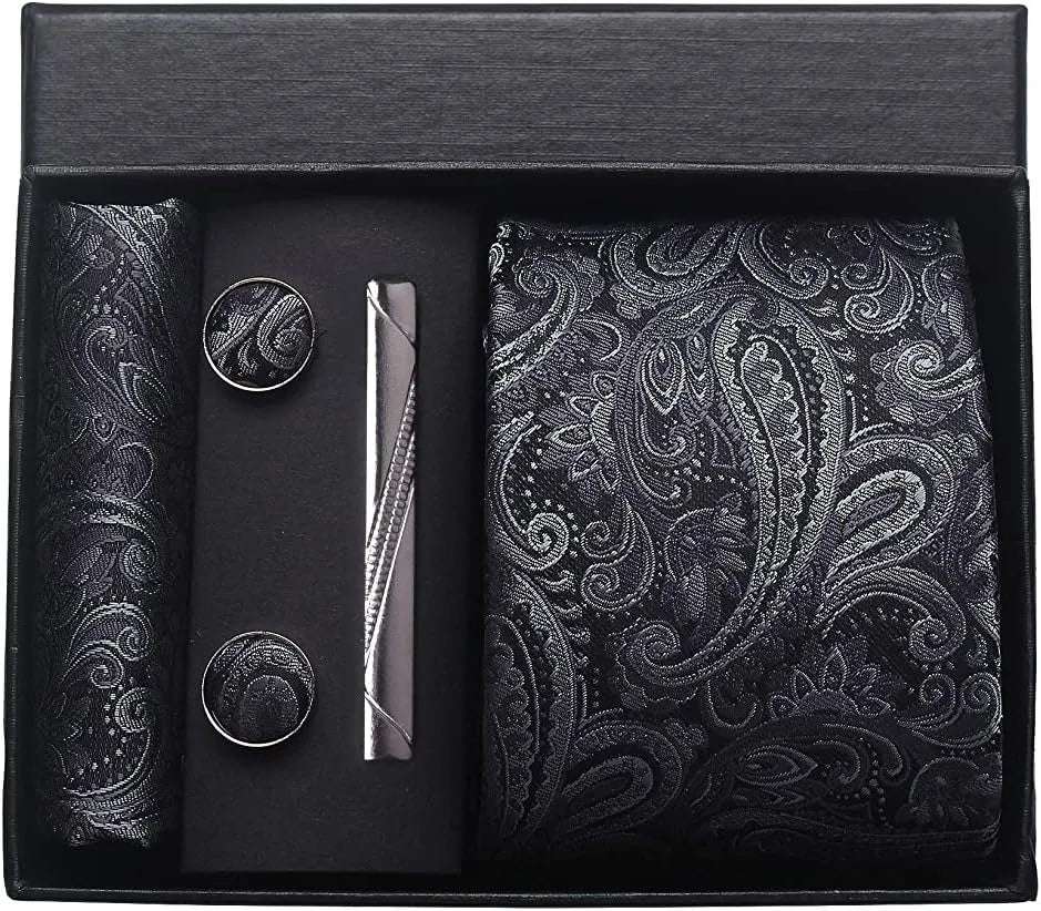 Men's Luxury Silk Paisley Floral Necktie, Pocket Square, Clip & Cufflinks Set - 80d3e6-0e.myshopify.com - BE2 -  BE2