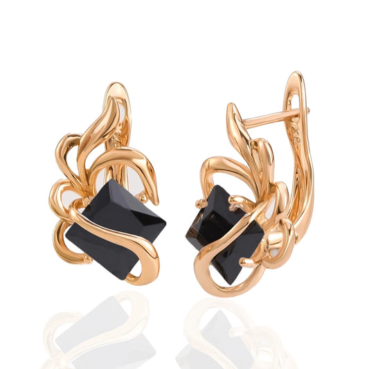 Women's Twisted Gold Stud Earrings with Geometric Cubic Zirconia Rhinestone