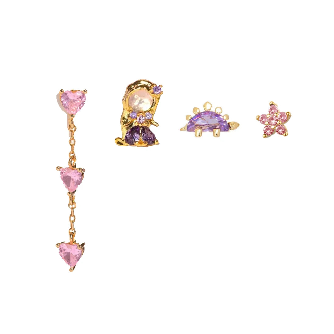 Disney's Tangled Rapunzel & Pascal Zircon & 18K Gold Plated Stud Earrings (4 Pieces)