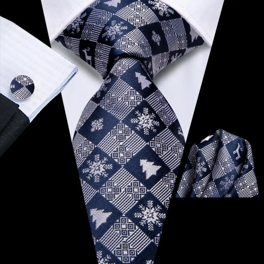 Men's Christmas Themed Festive Silk Necktie, Pocket Square & Cufflink Set - Lovez Aqua© - 