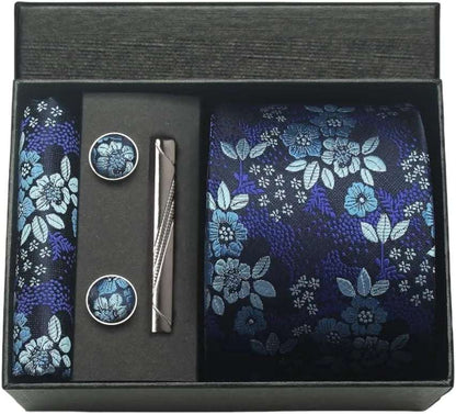 Men's Luxury Silk Paisley Floral Necktie, Pocket Square, Clip & Cufflinks Set - 80d3e6-0e.myshopify.com - BM2 -  BM2