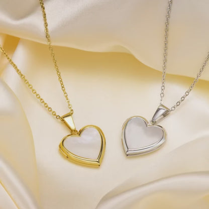 Women's White Shell Love Heart Openable Locket Necklace with Gold/Silver Gilding