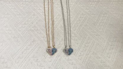 Disney's Stitch & Angel Blue & Pink Love Heart Romantic Couple Necklaces (2 Pcs)