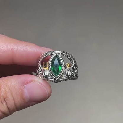 S925 Sterling Silver & Emerald Zircon Lord of the Rings Aragorn of Barahir Ring