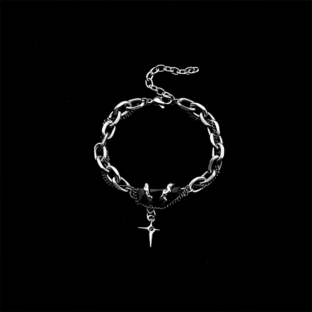 Men's Stainless Steel Gothic Retro Black Zircon Star Chain Bracelet - 80d3e6-0e.myshopify.com - -  