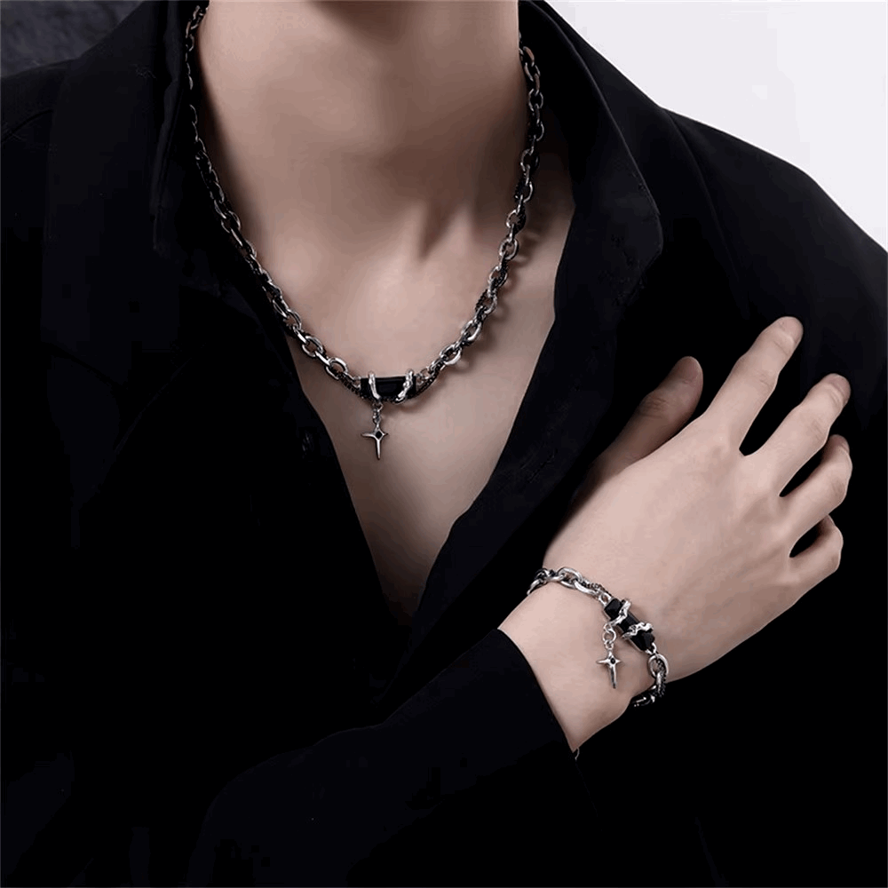 Men's Stainless Steel Gothic Retro Black Zircon Star Chain Bracelet - 80d3e6-0e.myshopify.com - -  