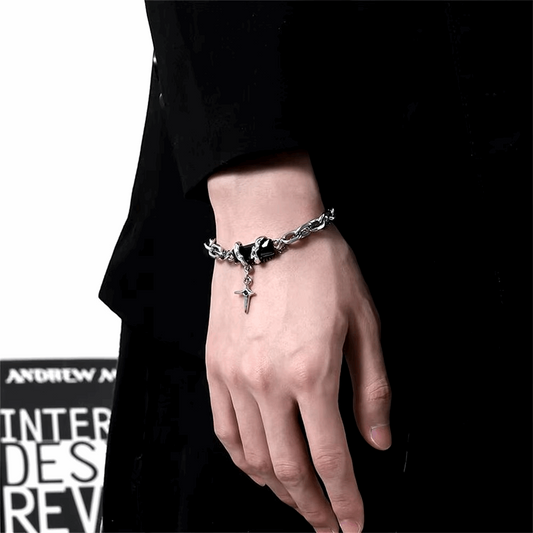 Men's Stainless Steel Gothic Retro Black Zircon Star Chain Bracelet